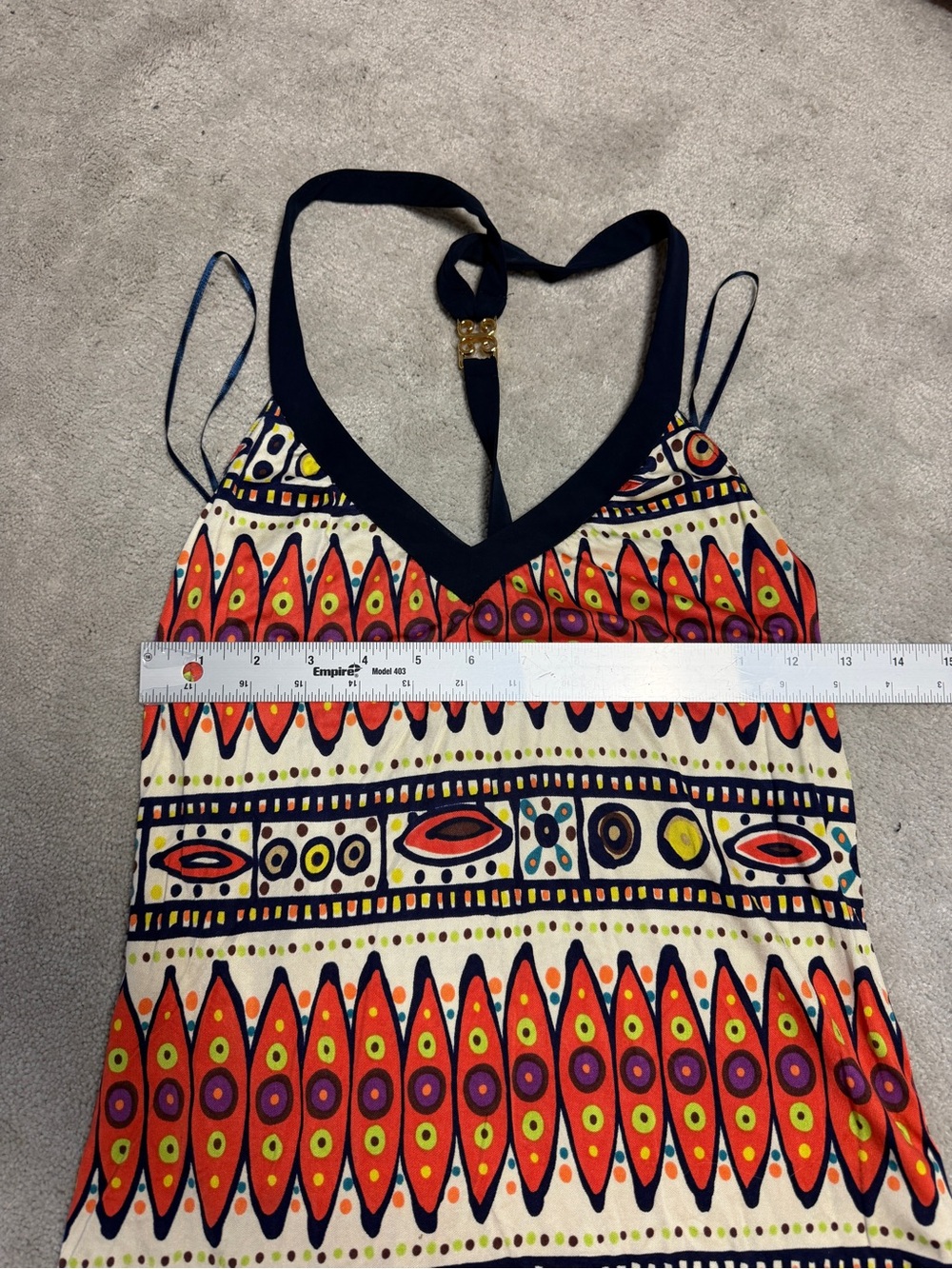 TRINA TURK BEACHWEAR TRIBAL PATTERNED HALTER V-NECK TOP SMALL PETITE 100% SILK - Picture 4 of 6